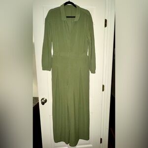 NWT HALARA Olive Green Wide Leg Half Zip Stretchy Jumpsuit
